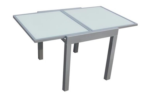 Mesa extensible aluminio-cristal 70-140x70cms