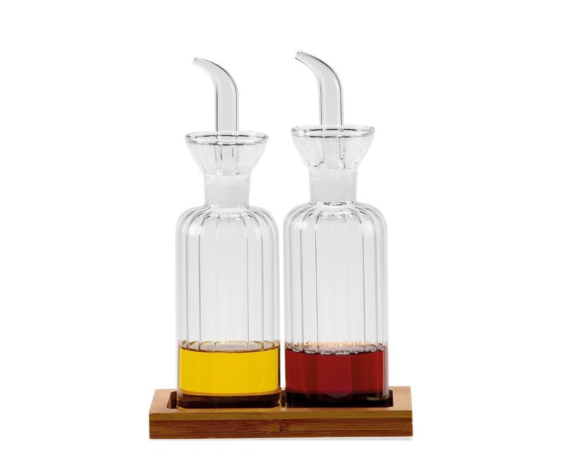 2 frascos con Soporte de Madera de Color Blanco Better & Best Vinagreras de Cristal 10.00x21.00x27.00 cm 