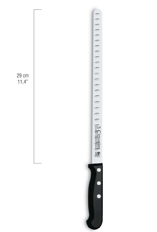 Cuchillo jamonero alveolado POM 29cms 3 Claveles
