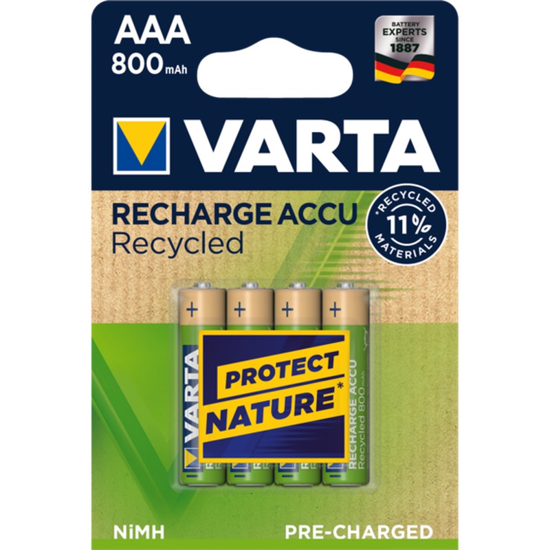 Pilas recargables AAA 4und. 800mAh Mod: Recycled Varta — Ferretería Luma